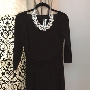 Black midi fit and flare boatneck dress